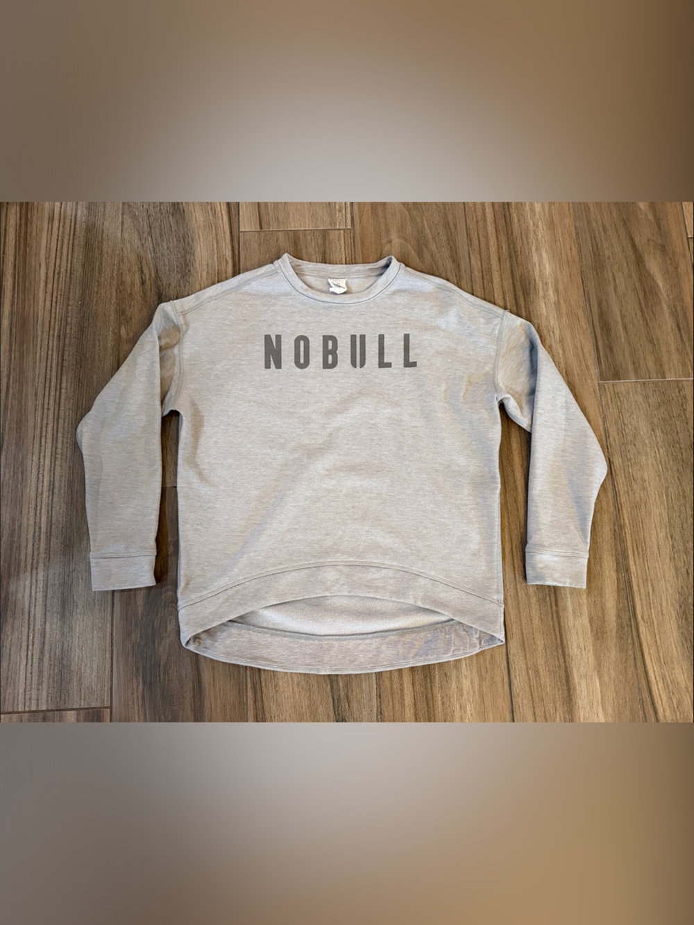 NOBULL Women’s Light Gray Crew Sweatshirt with Logo. Women’s Small
